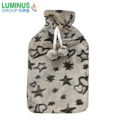 Lowest price and high quality plush material hot water bottle bag cover with stars decoration