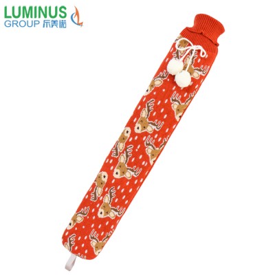 Merry christmas long hot water bottle rubber long hot water bag with knitted  cover